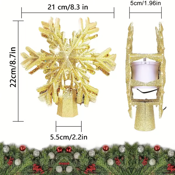 Lighted Christmas Tree Topper with LED Snowflake Projector