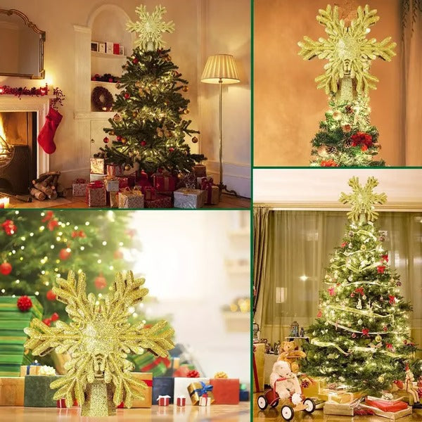 Lighted Christmas Tree Topper with LED Snowflake Projector