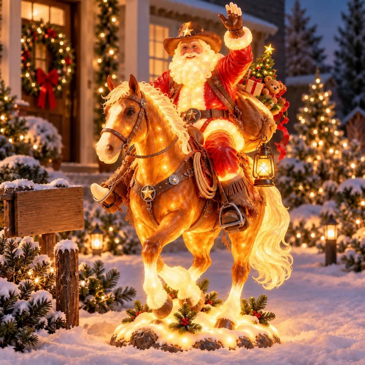 Lighted Rustic Cowboy Santa Outdoor Yard Decoration