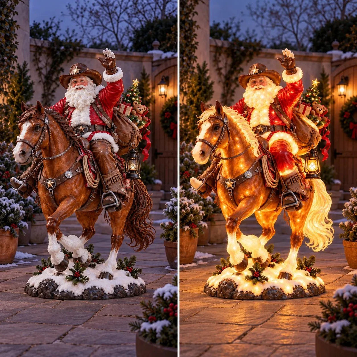 Lighted Rustic Cowboy Santa Outdoor Yard Decoration