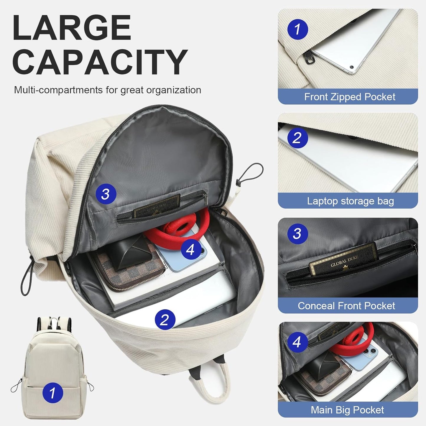 Lightweight Water-Resistant Laptop & Travel Backpack with Organised Compartments