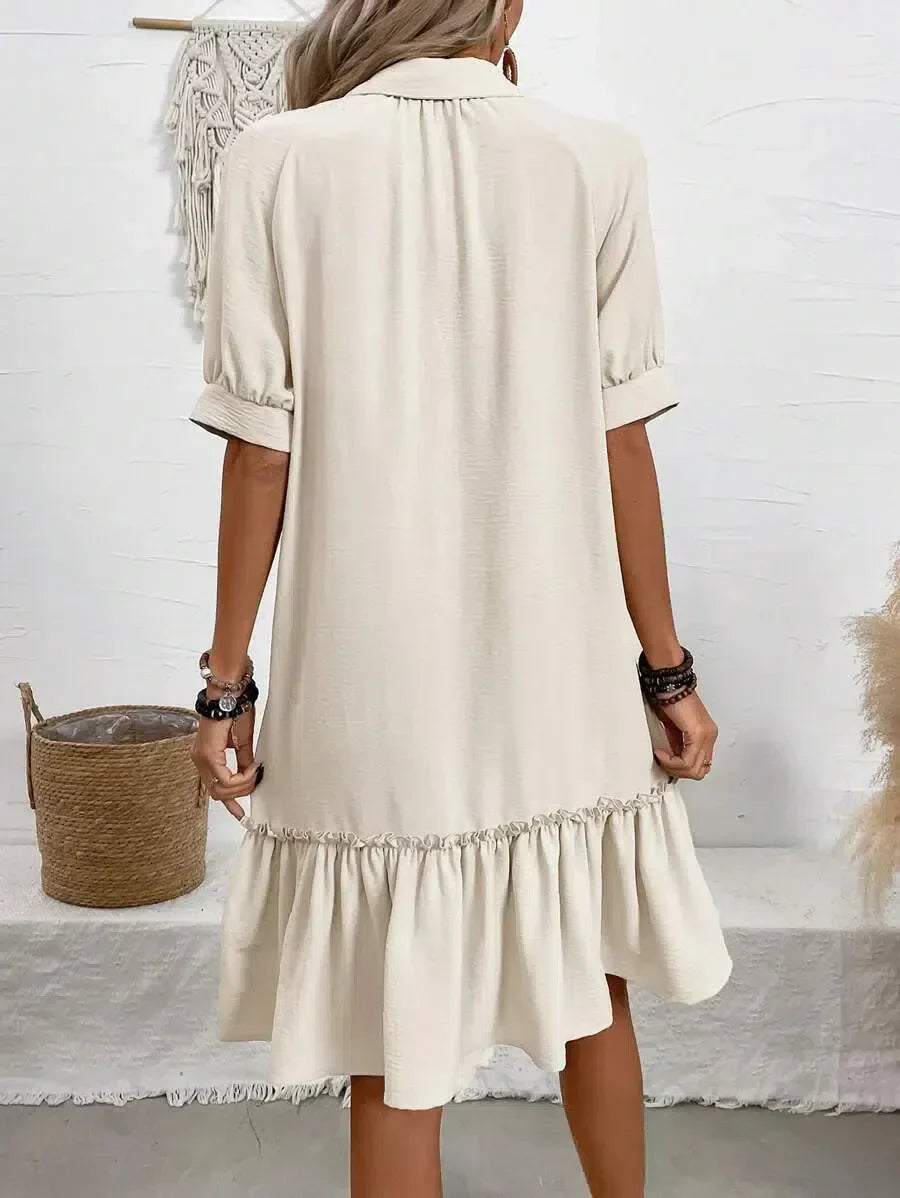 Image of Lila | Women's Ruffle Hem Mini Shirt Dress