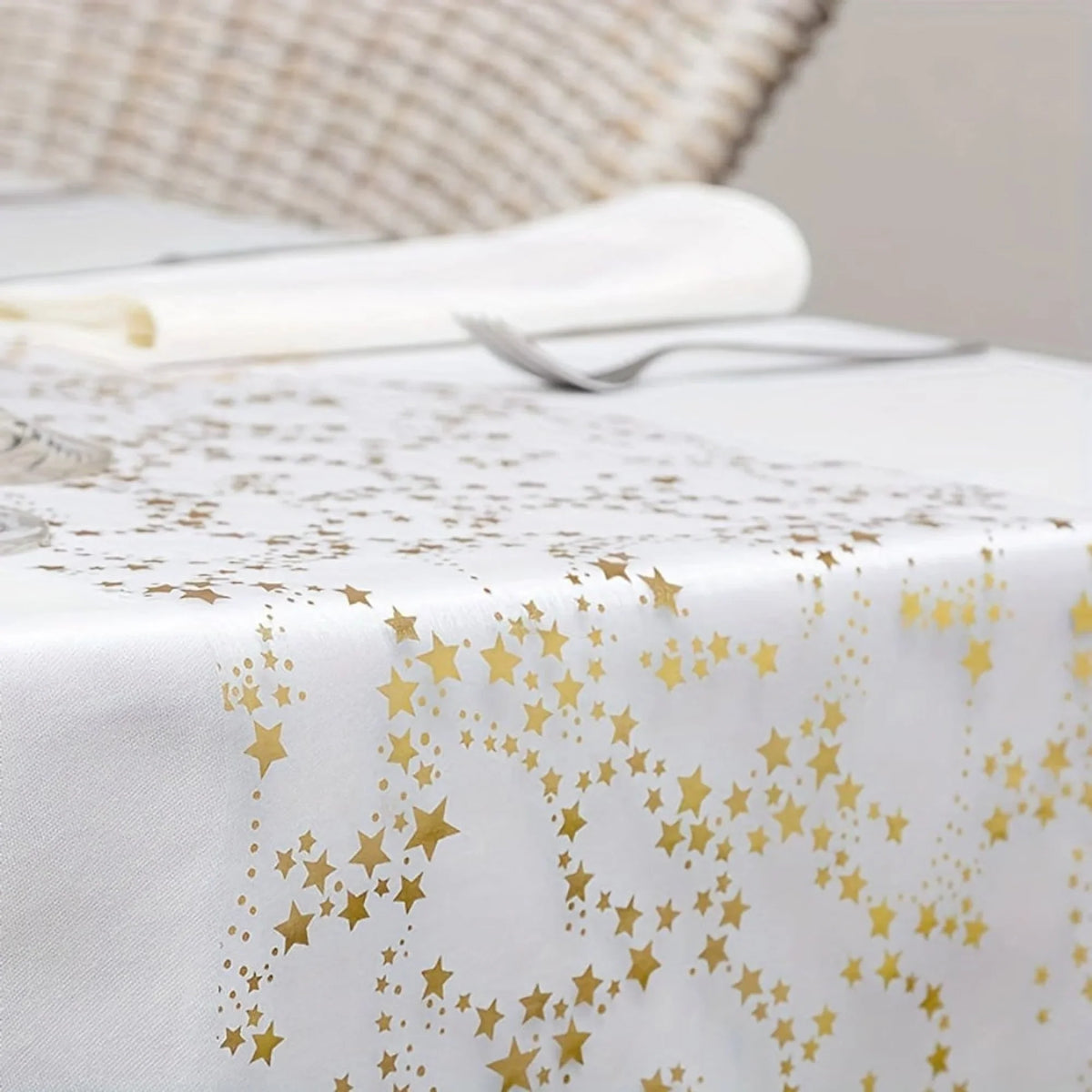 Linen Christmas Table Runner with Gold Stars on Organza