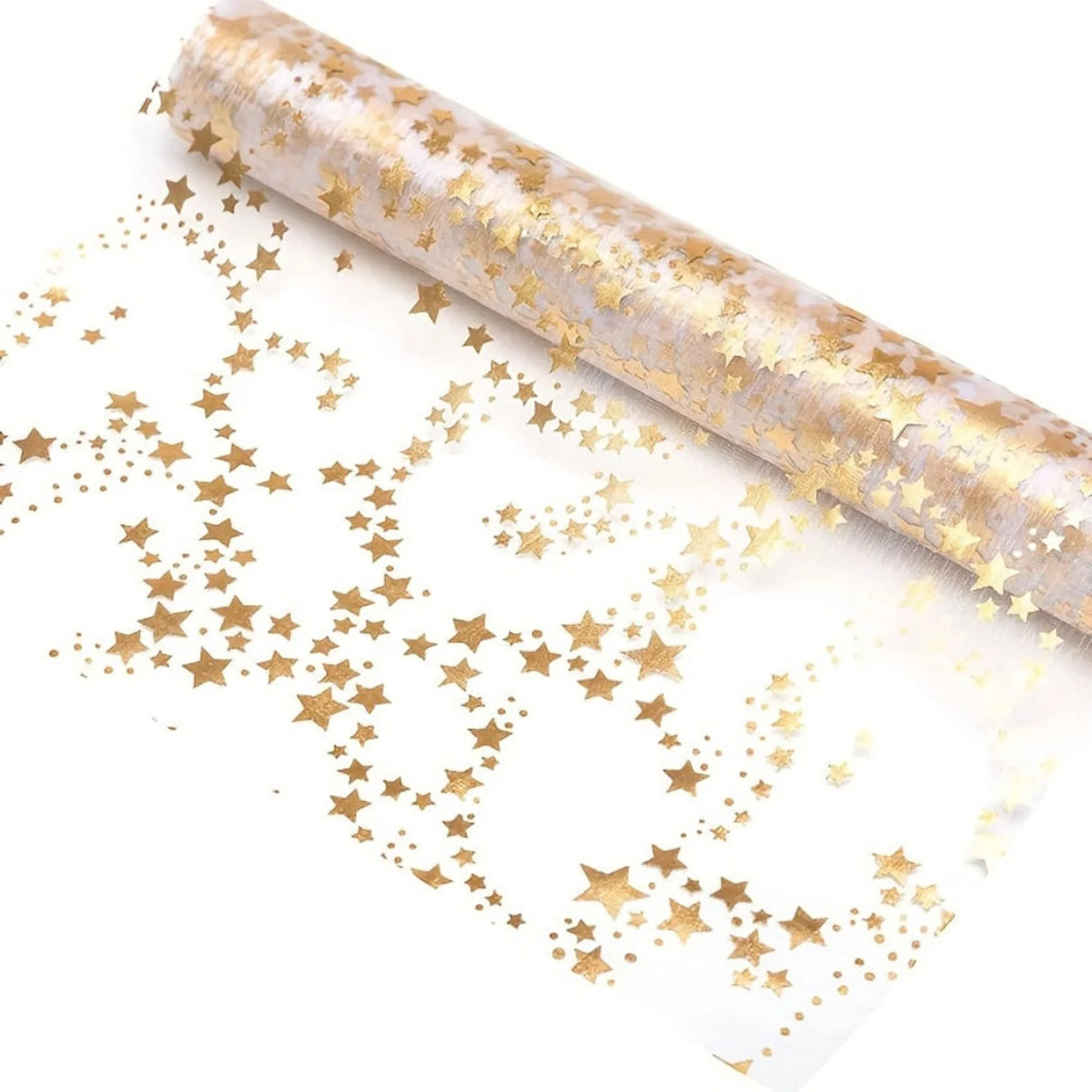 Linen Christmas Table Runner with Gold Stars on Organza