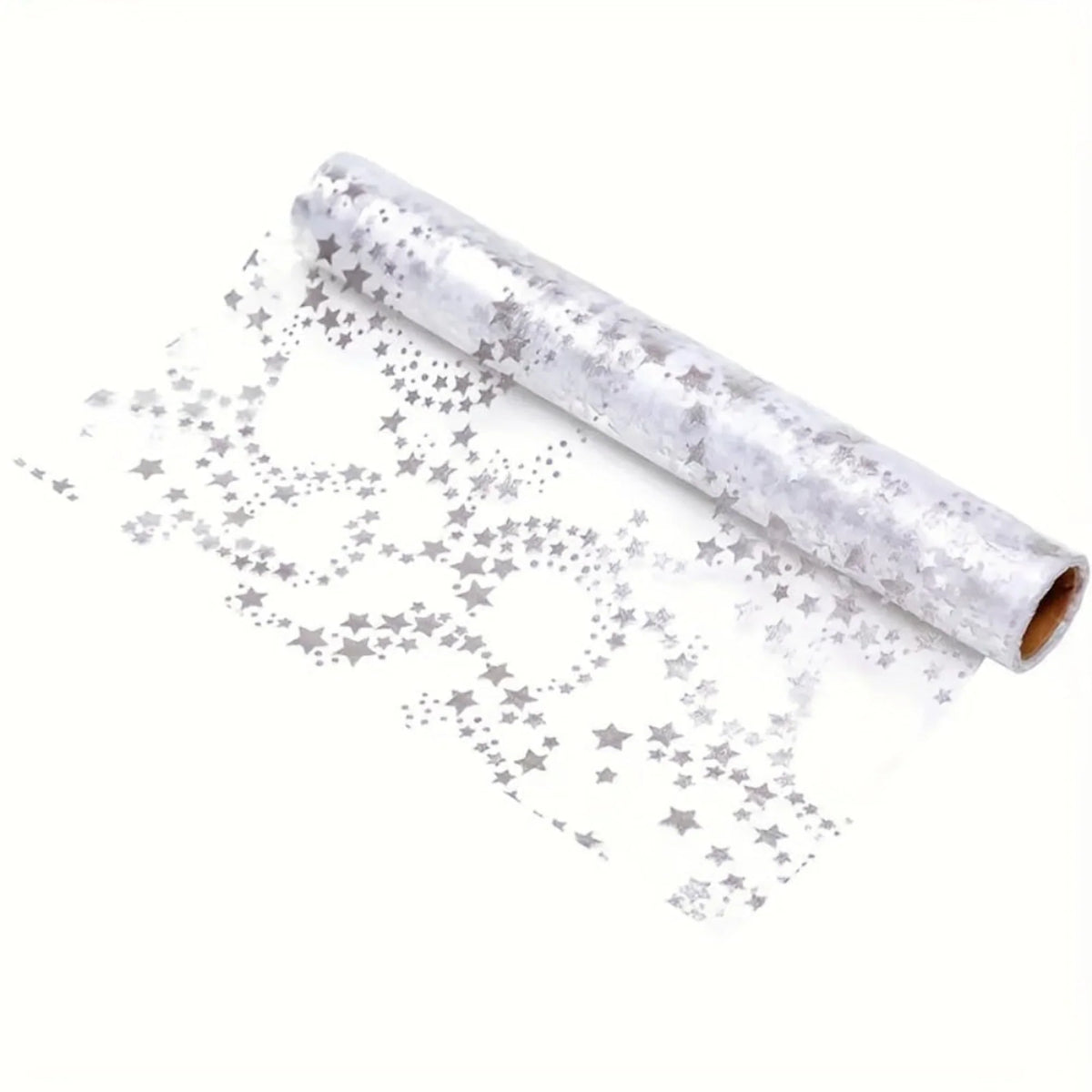Linen Christmas Table Runner with Gold Stars on Organza