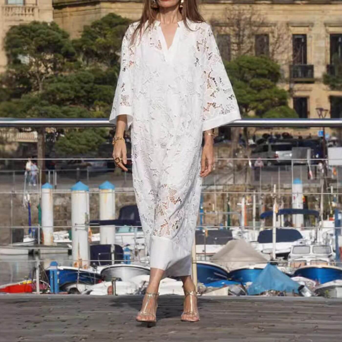Image of Lisa | Women's V-Neck Midi Lace Dress