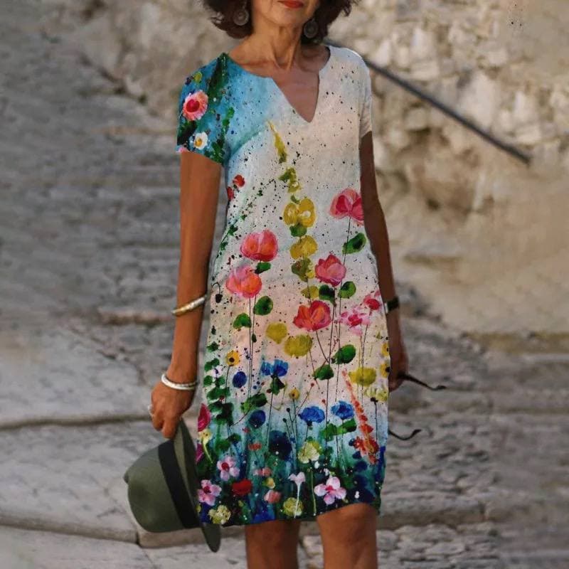 Image of Loretta | Women's V-Neck A-Line Midi Dress
