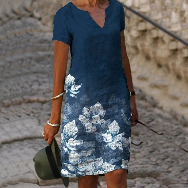 Image of Loretta | Women's V-Neck A-Line Midi Dress