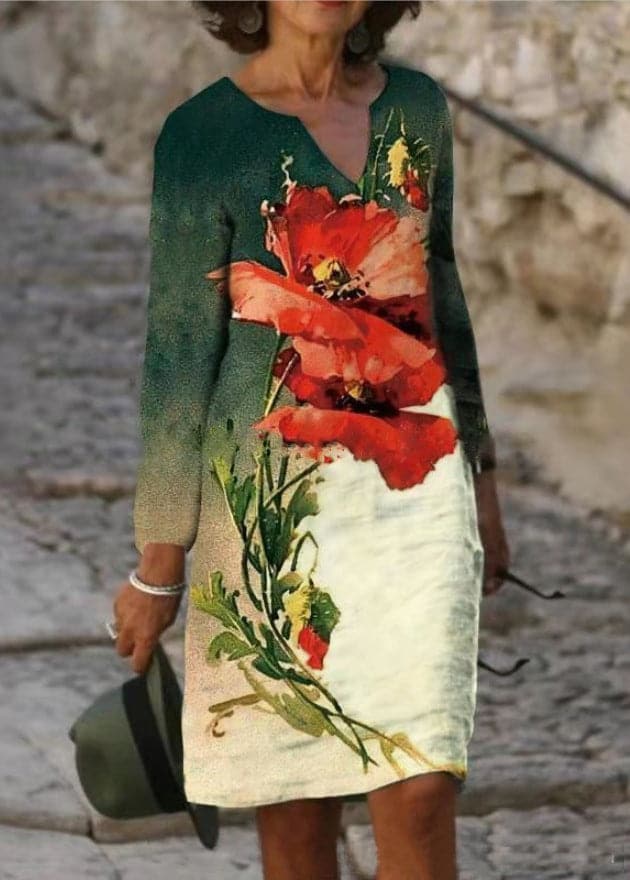 Image of Loretta | Women's V-Neck A-Line Midi Dress