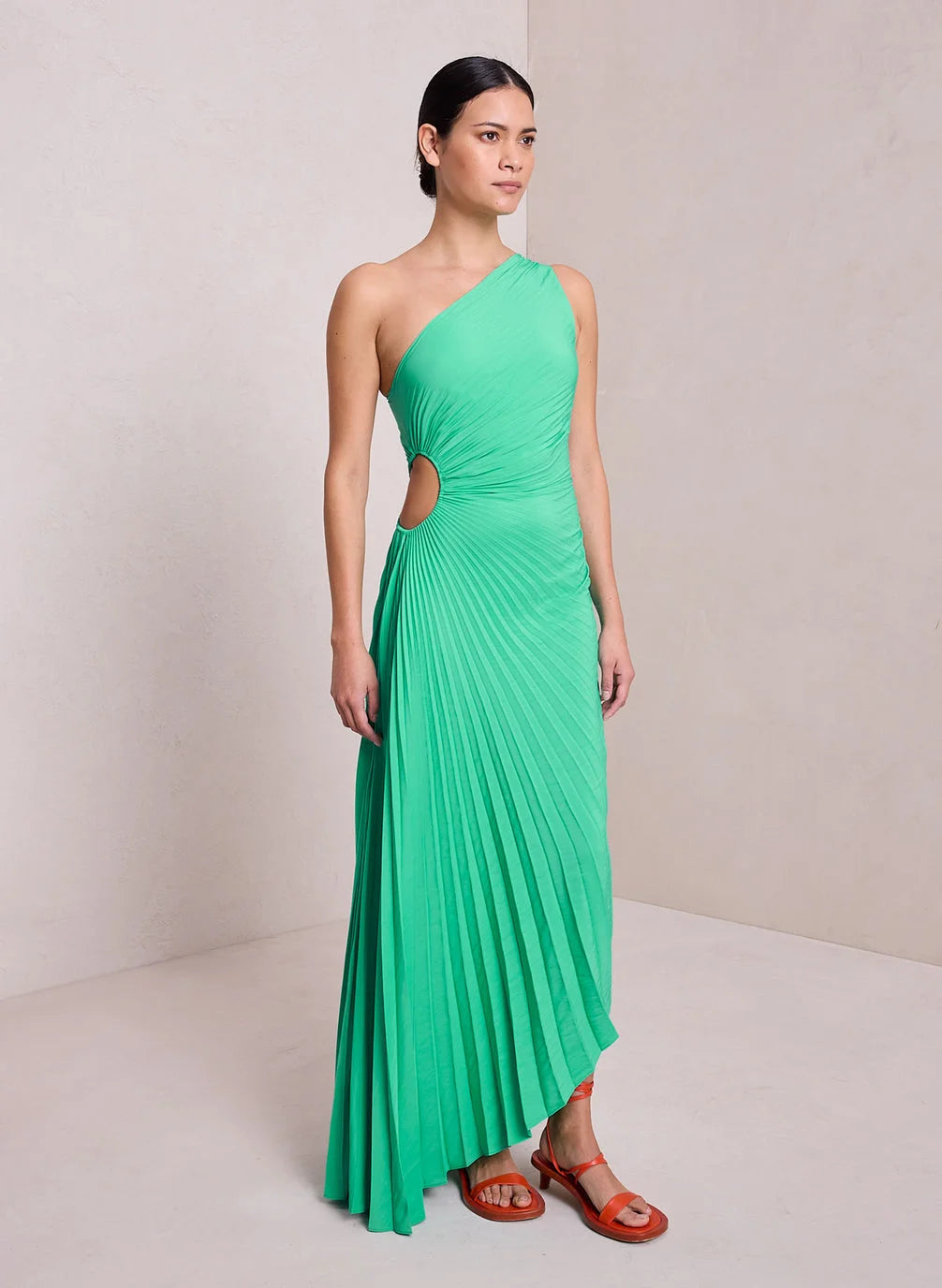 Image of Lori | Women's One Shoulder Midi Pleated Dress