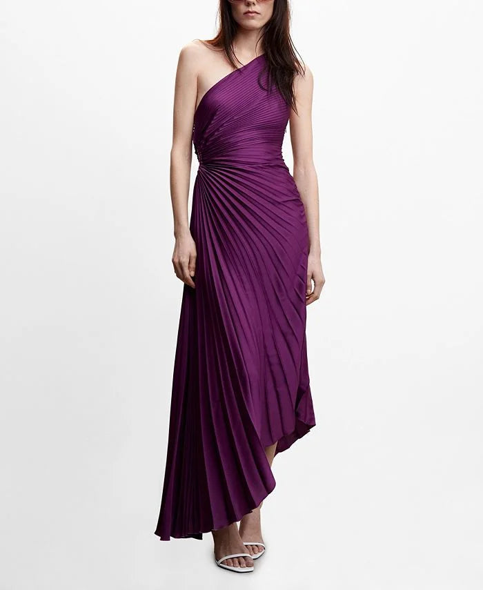 Image of Lori | Women's One Shoulder Midi Pleated Dress