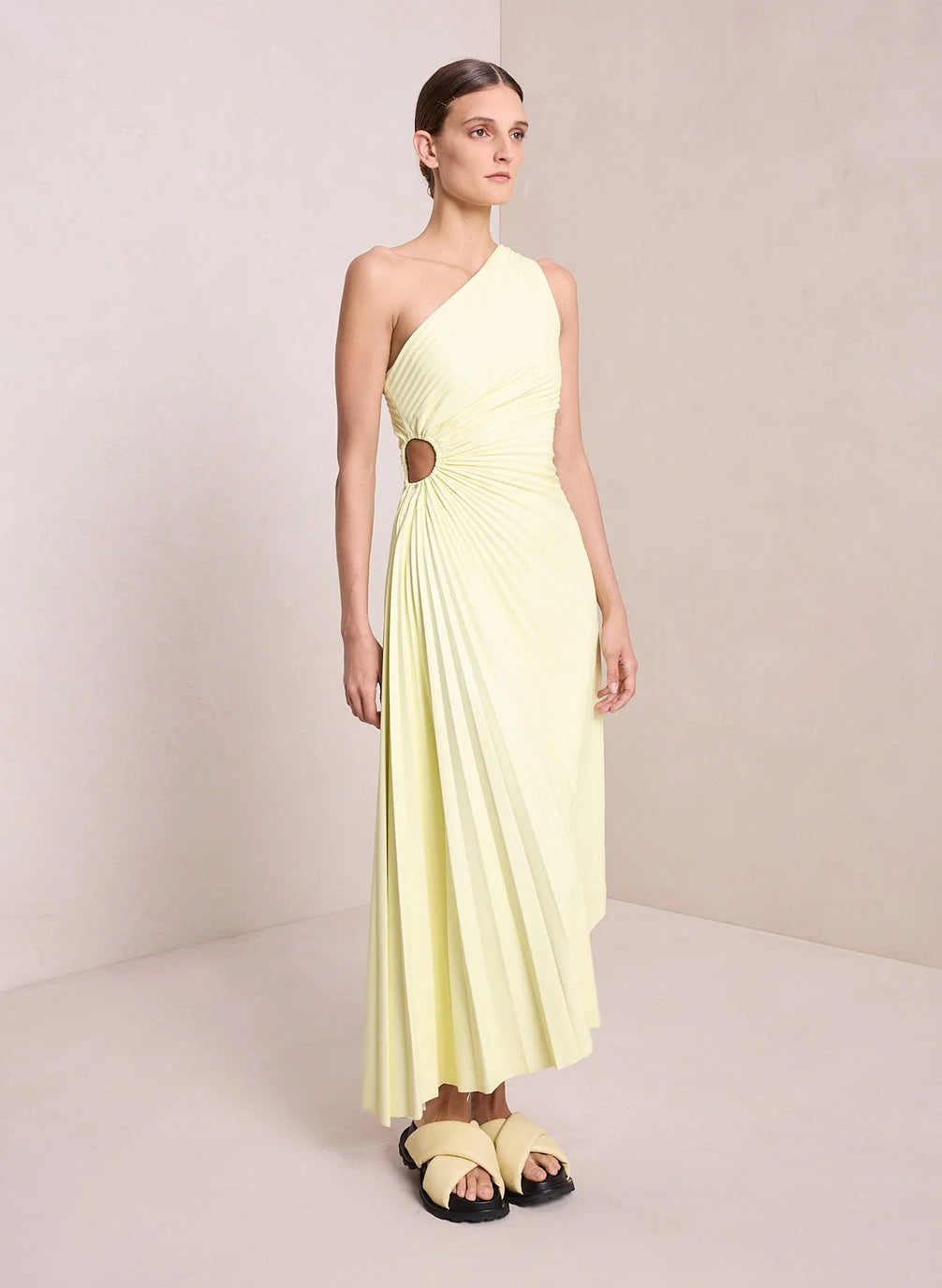 Image of Lori | Women's One Shoulder Midi Pleated Dress