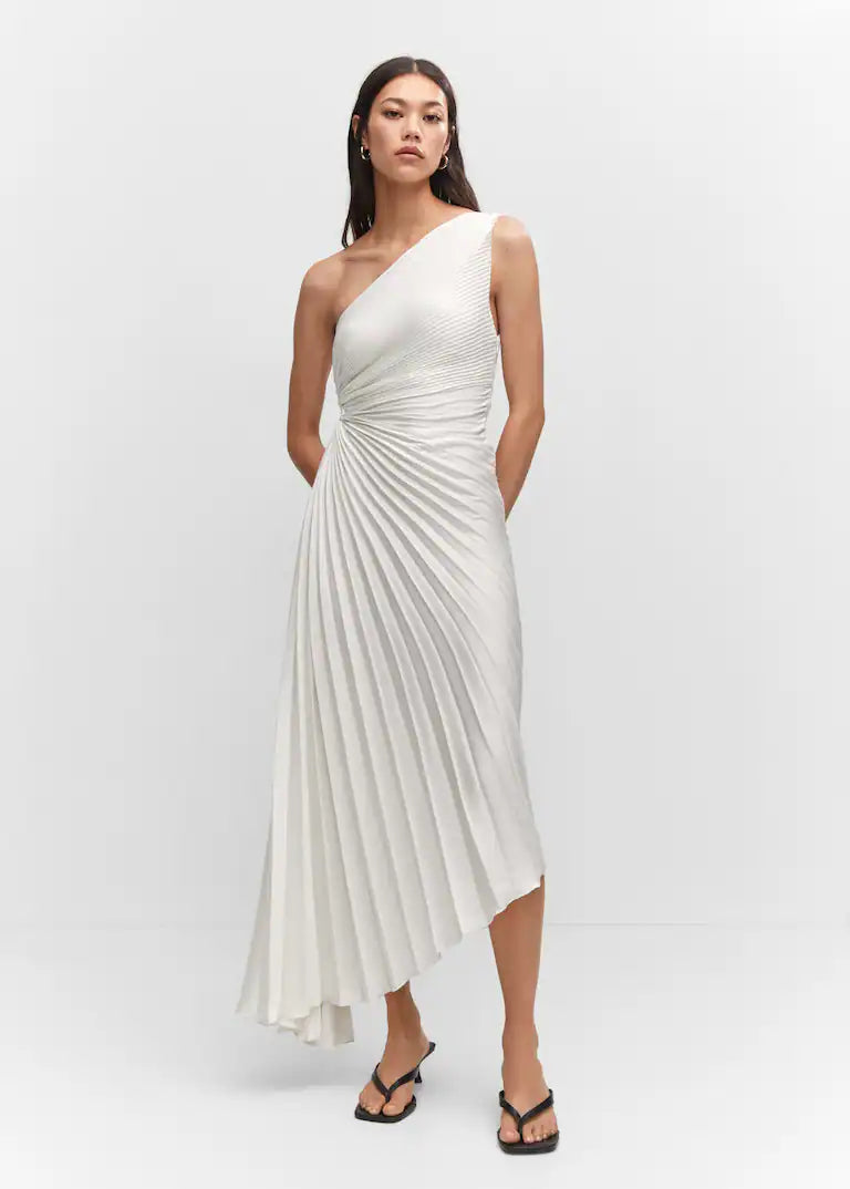 Image of Lori | Women's One Shoulder Midi Pleated Dress