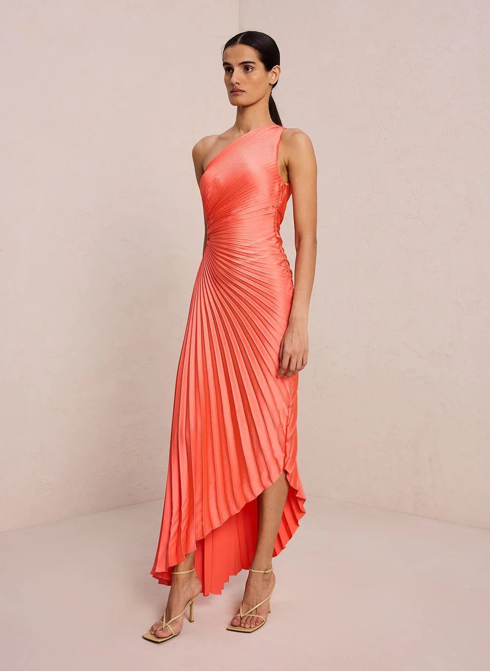 Image of Lori | Women's One Shoulder Midi Pleated Dress
