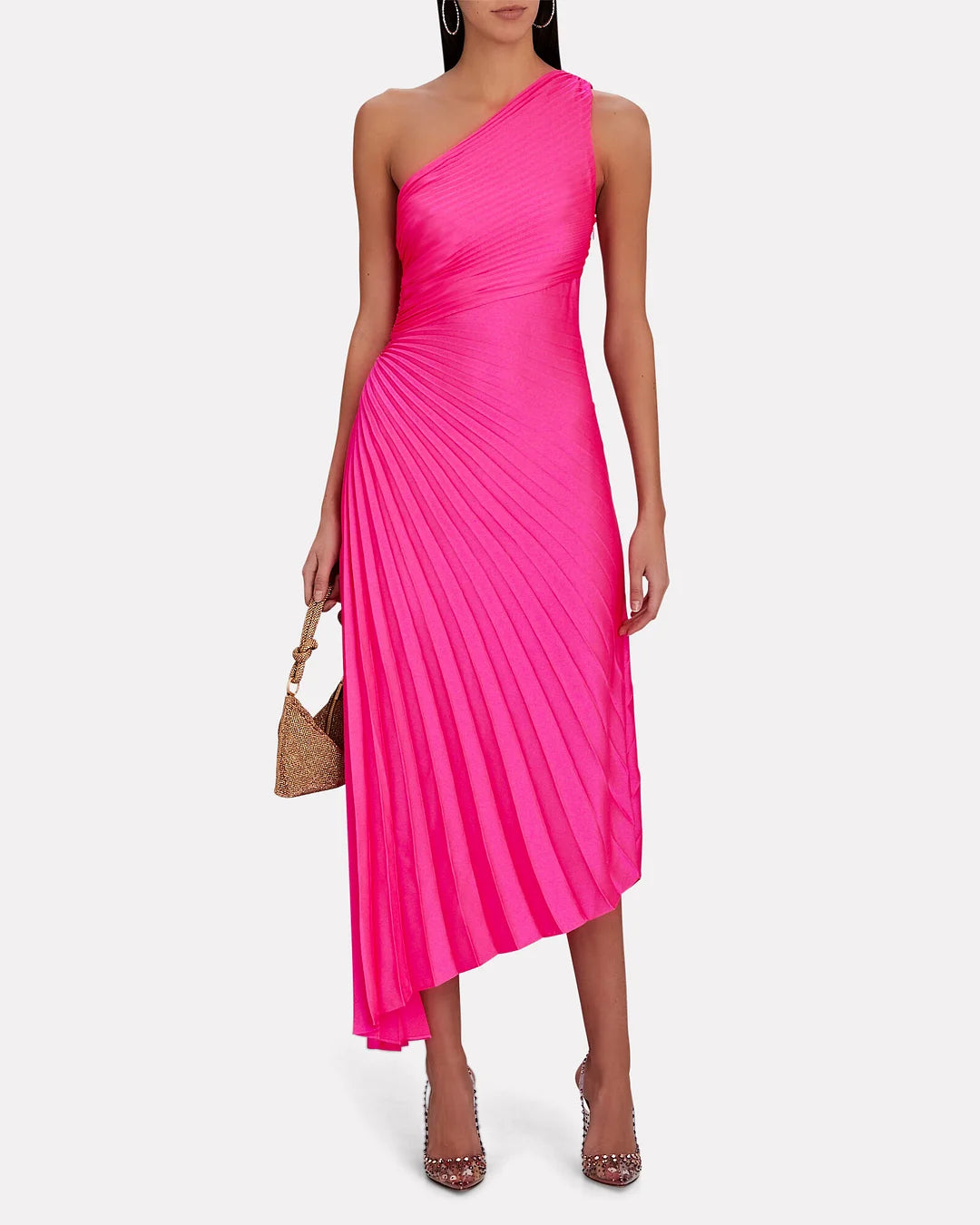 Image of Lori | Women's One Shoulder Midi Pleated Dress