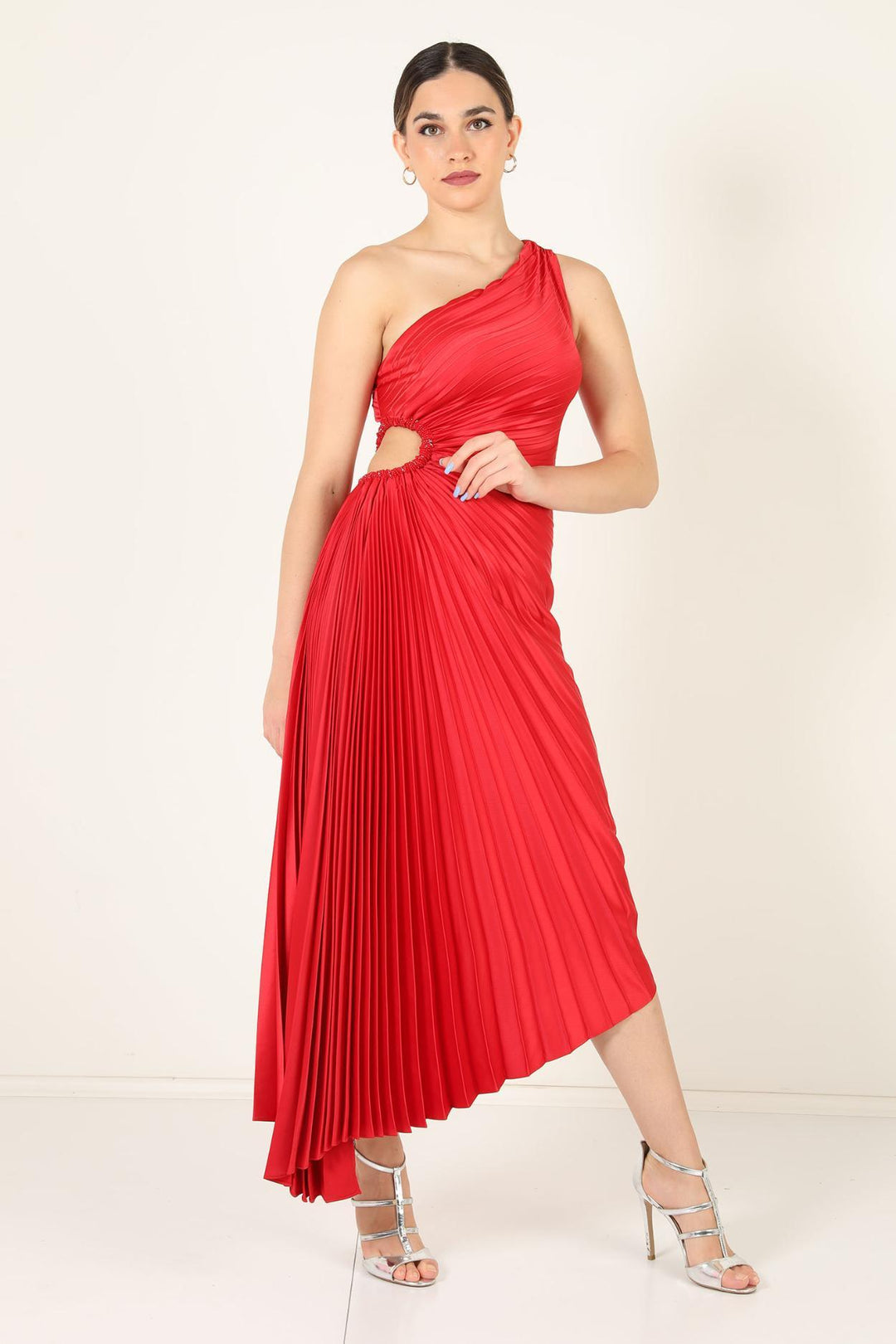 Image of Lori | Women's One Shoulder Midi Pleated Dress
