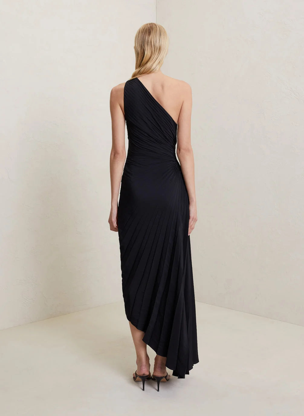Image of Lori | Women's One Shoulder Midi Pleated Dress