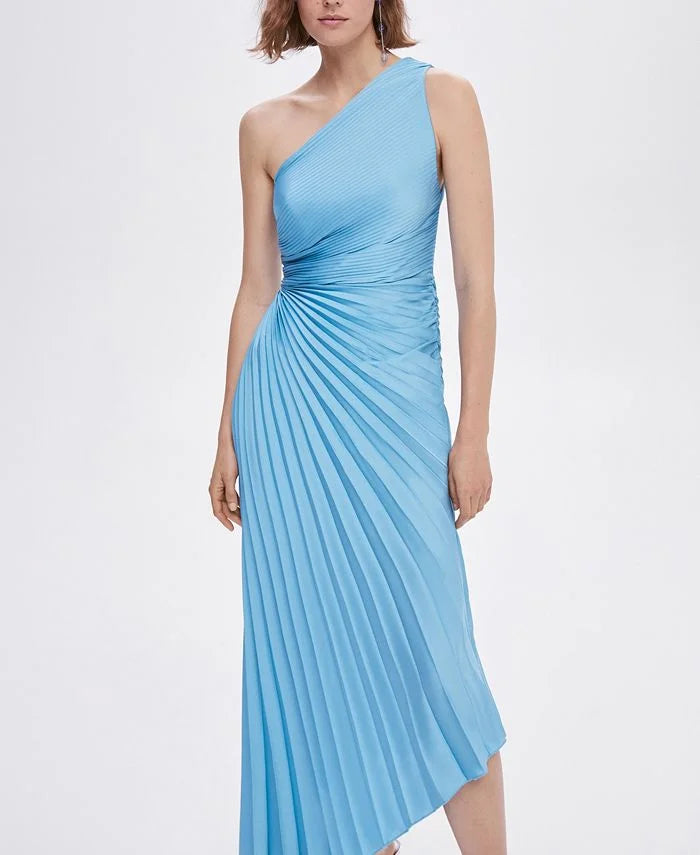 Image of Lori | Women's One Shoulder Midi Pleated Dress