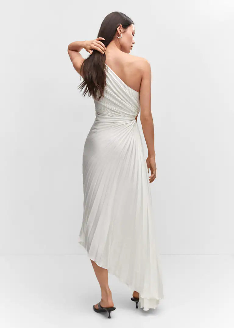 Image of Lori | Women's One Shoulder Midi Pleated Dress