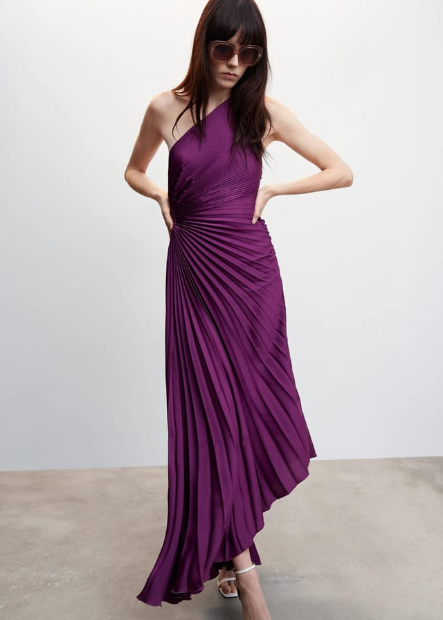 Image of Lori | Women's One Shoulder Midi Pleated Dress