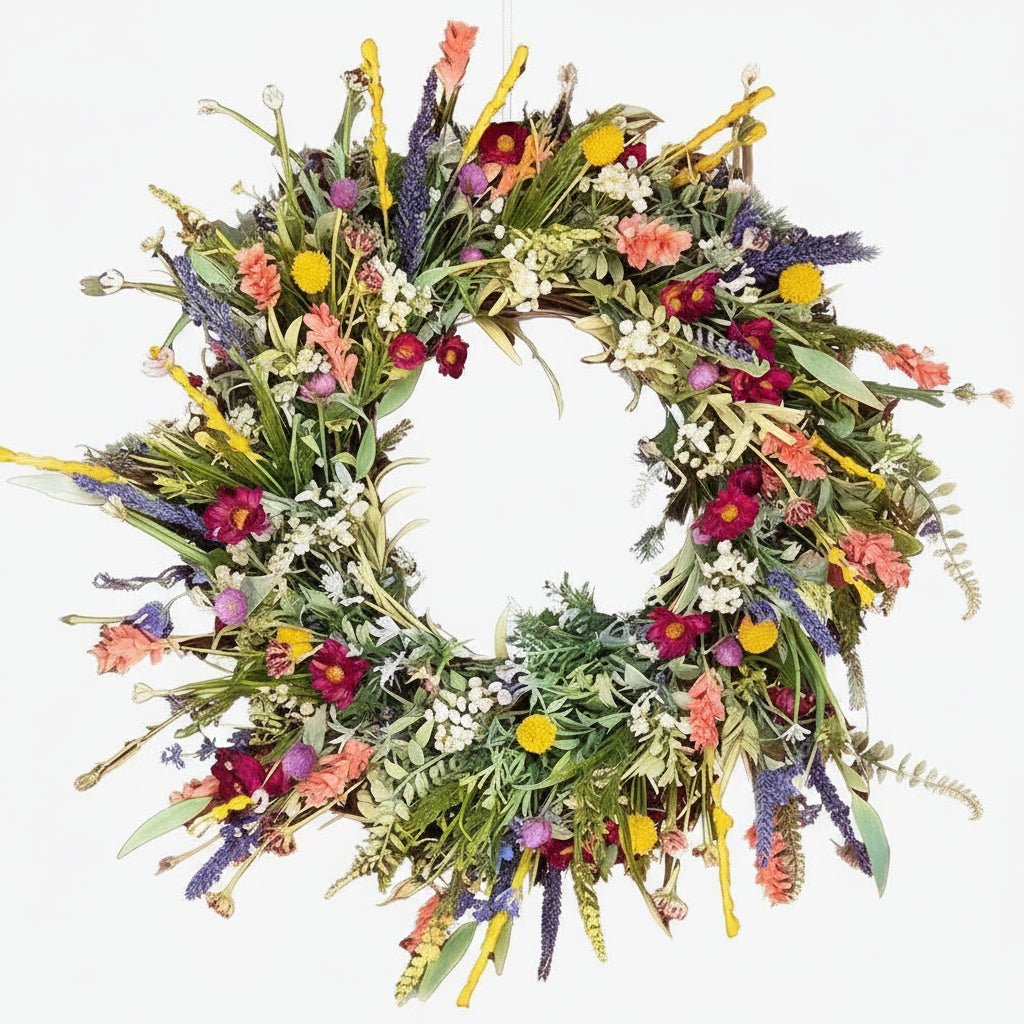Lush Door Wreath with Realistic Blossoms and Balanced Color Accents