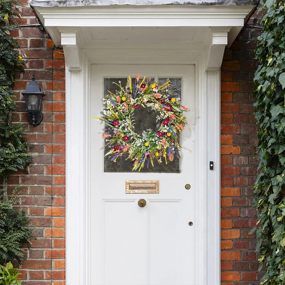 Lush Door Wreath with Realistic Blossoms and Balanced Color Accents
