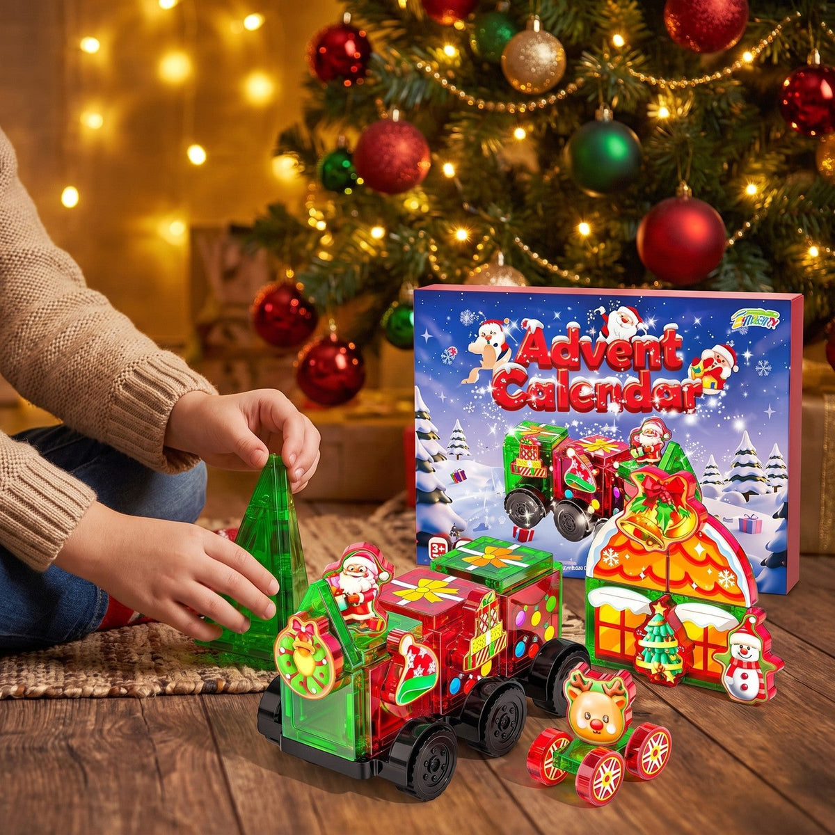 Magnetic Tiles Christmas Train Advent Calendar, 45-Piece Kids Set