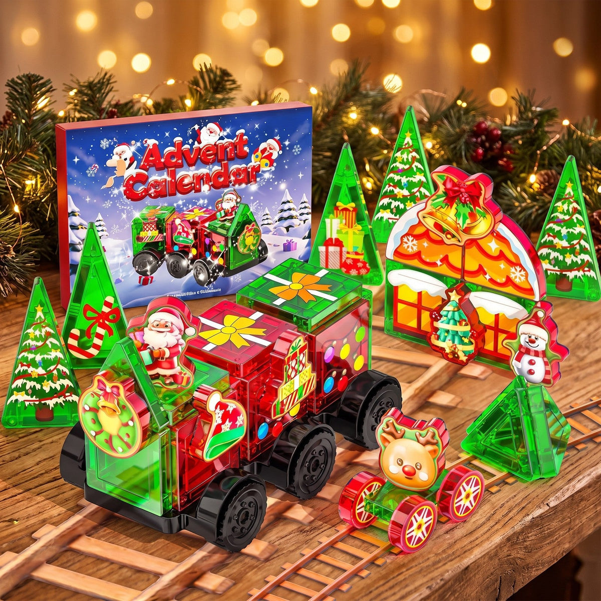 Magnetic Tiles Christmas Train Advent Calendar, 45-Piece Kids Set