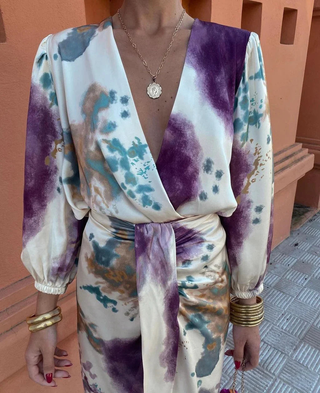 Image of Marcia | Women's V-Neck Wrap Midi Dress