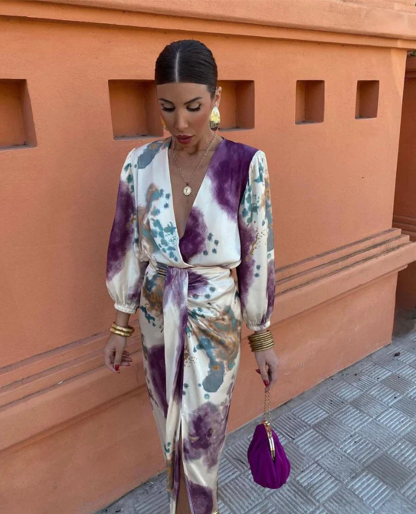 Image of Marcia | Women's V-Neck Wrap Midi Dress