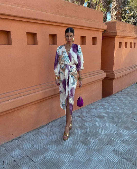 Image of Marcia | Women's V-Neck Wrap Midi Dress