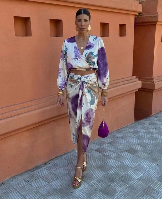 Marcia | Women's V-Neck Wrap Midi Dress - Image 1