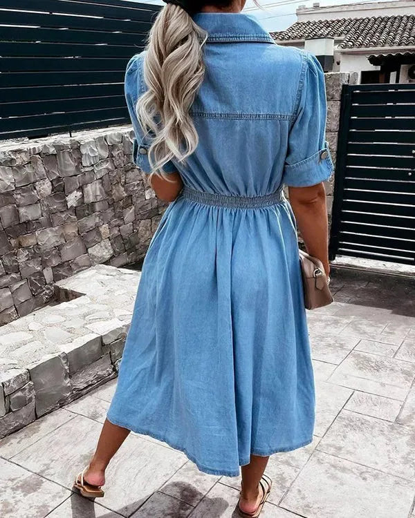 Image of Margaret | Women's Button-Down Denim Midi Dress