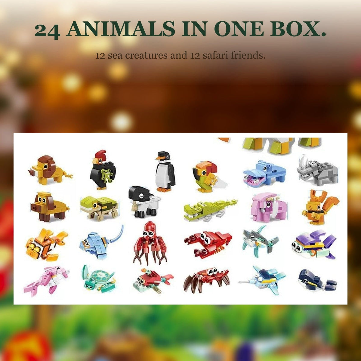 Sea and Safari Animal Brick Advent Calendar, 24 Builds plus Big Sea Creature