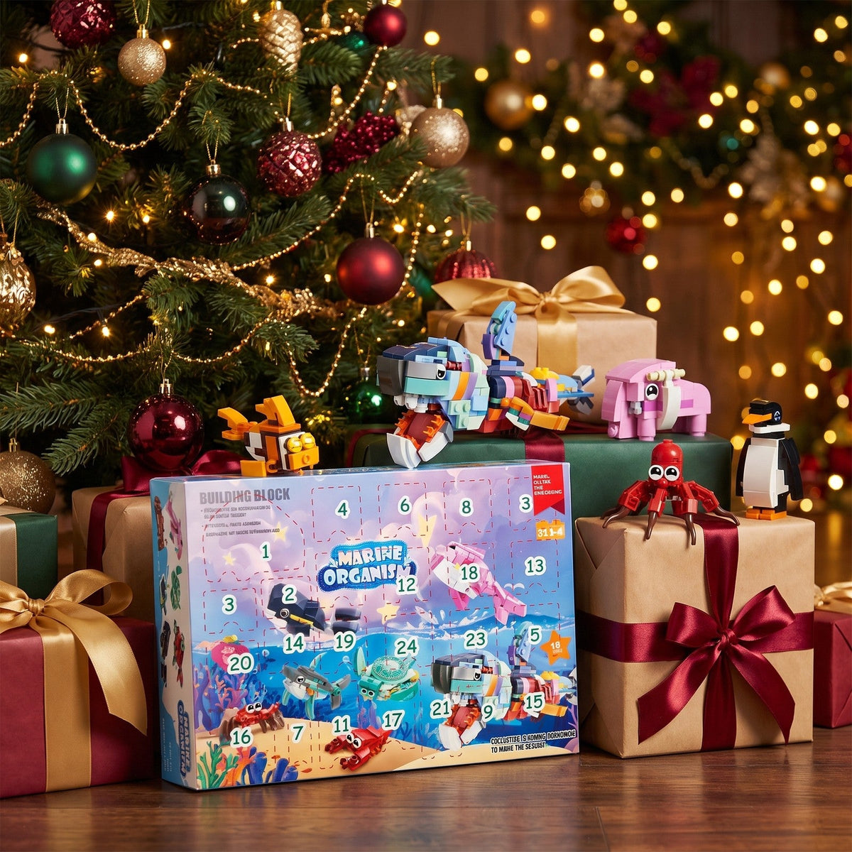 Sea and Safari Animal Brick Advent Calendar, 24 Builds plus Big Sea Creature
