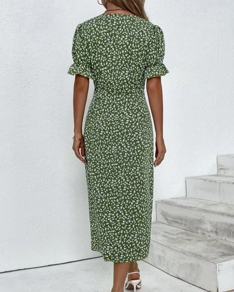 Image of Martha | Women's V-Neck Button Front Midi Dress
