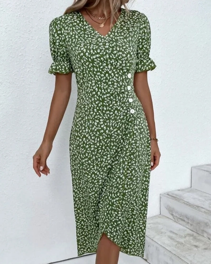 Image of Martha | Women's V-Neck Button Front Midi Dress