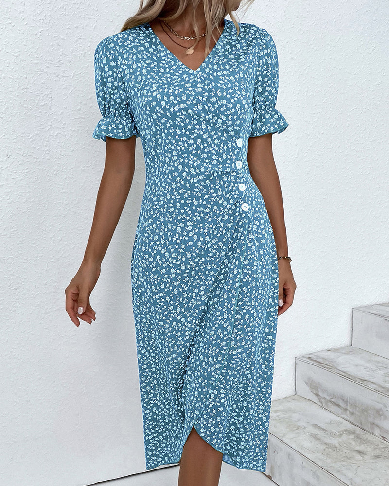 Image of Martha | Women's V-Neck Button Front Midi Dress