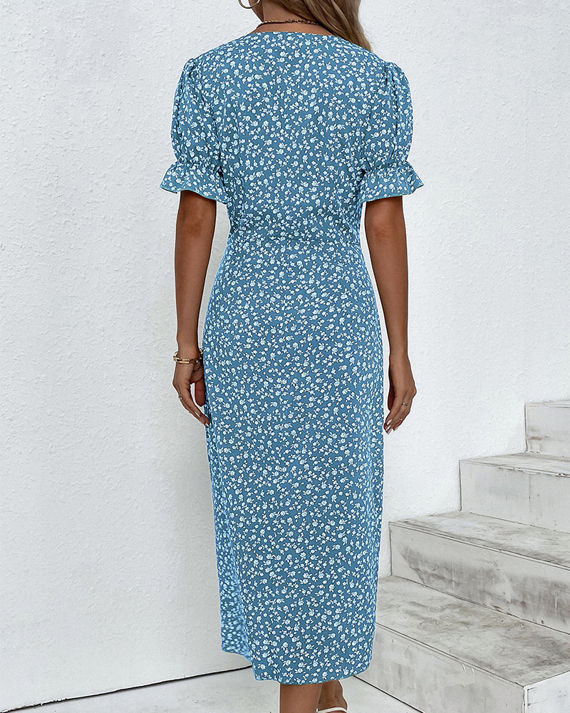 Image of Martha | Women's V-Neck Button Front Midi Dress