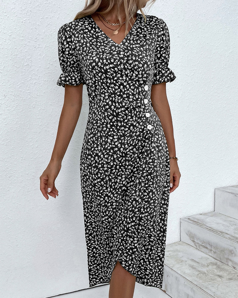 Image of Martha | Women's V-Neck Button Front Midi Dress
