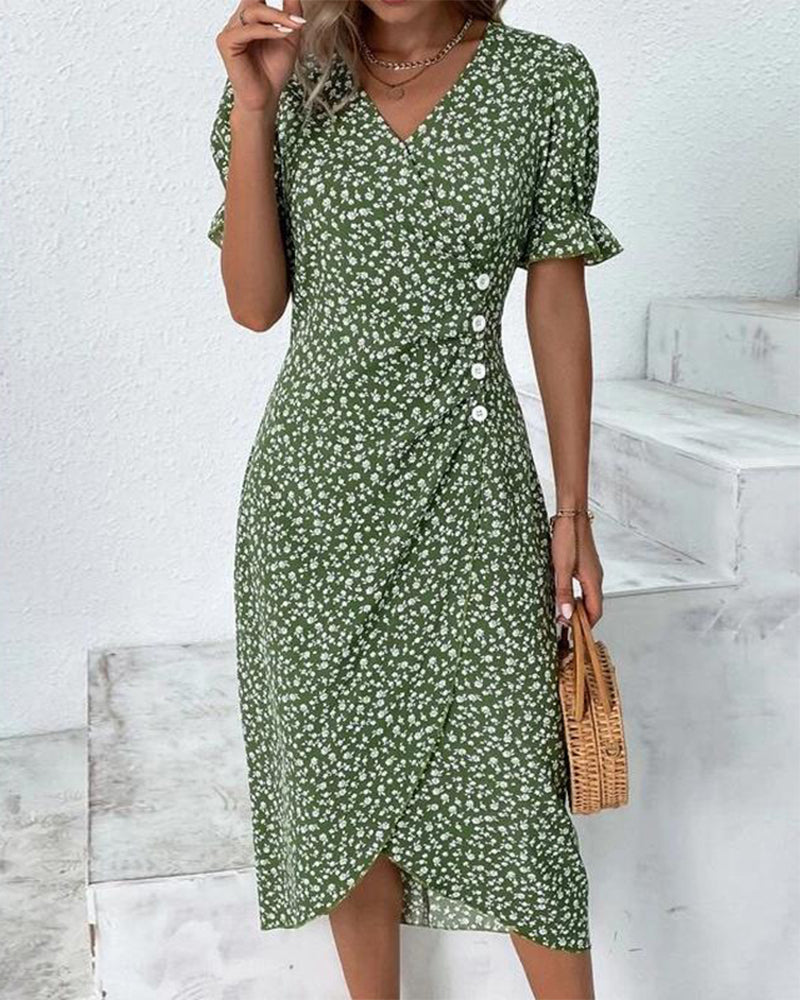 Image of Martha | Women's V-Neck Button Front Midi Dress