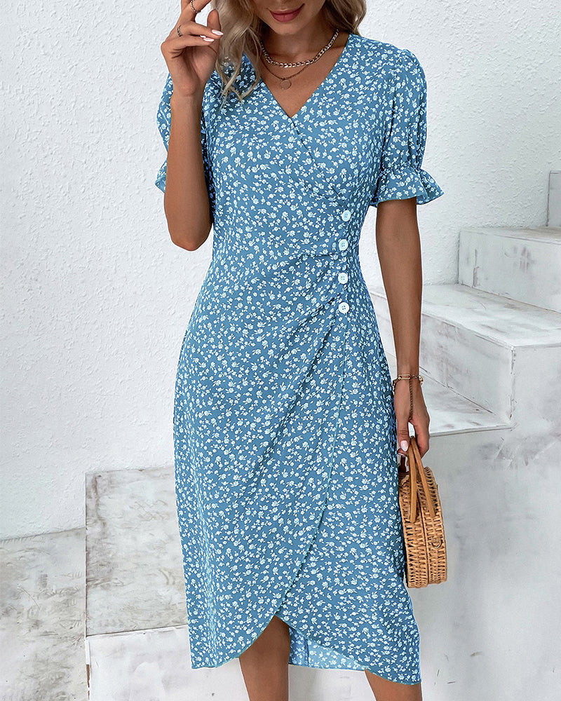 Image of Martha | Women's V-Neck Button Front Midi Dress