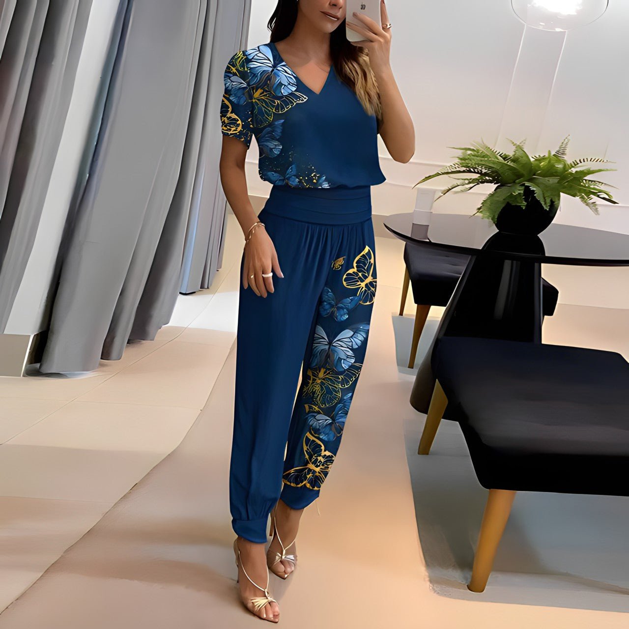 Image of Martha | Women's V-Neck Relaxed Fit Two-Piece Set