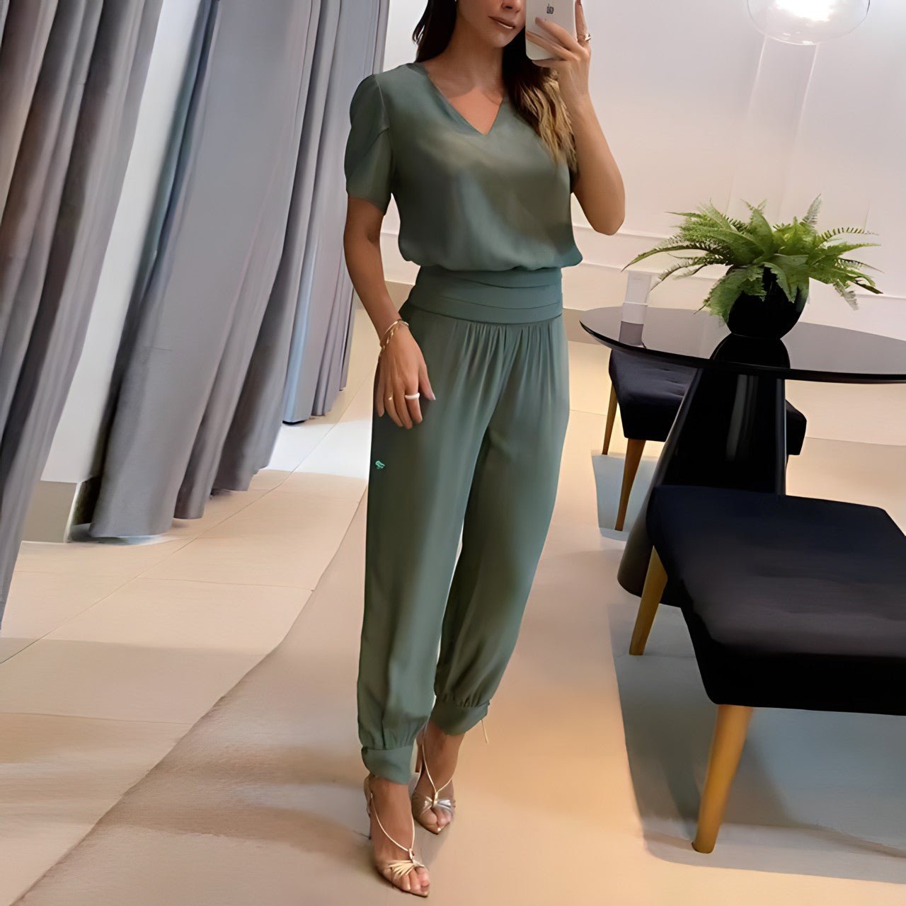 Image of Martha | Women's V-Neck Relaxed Fit Two-Piece Set