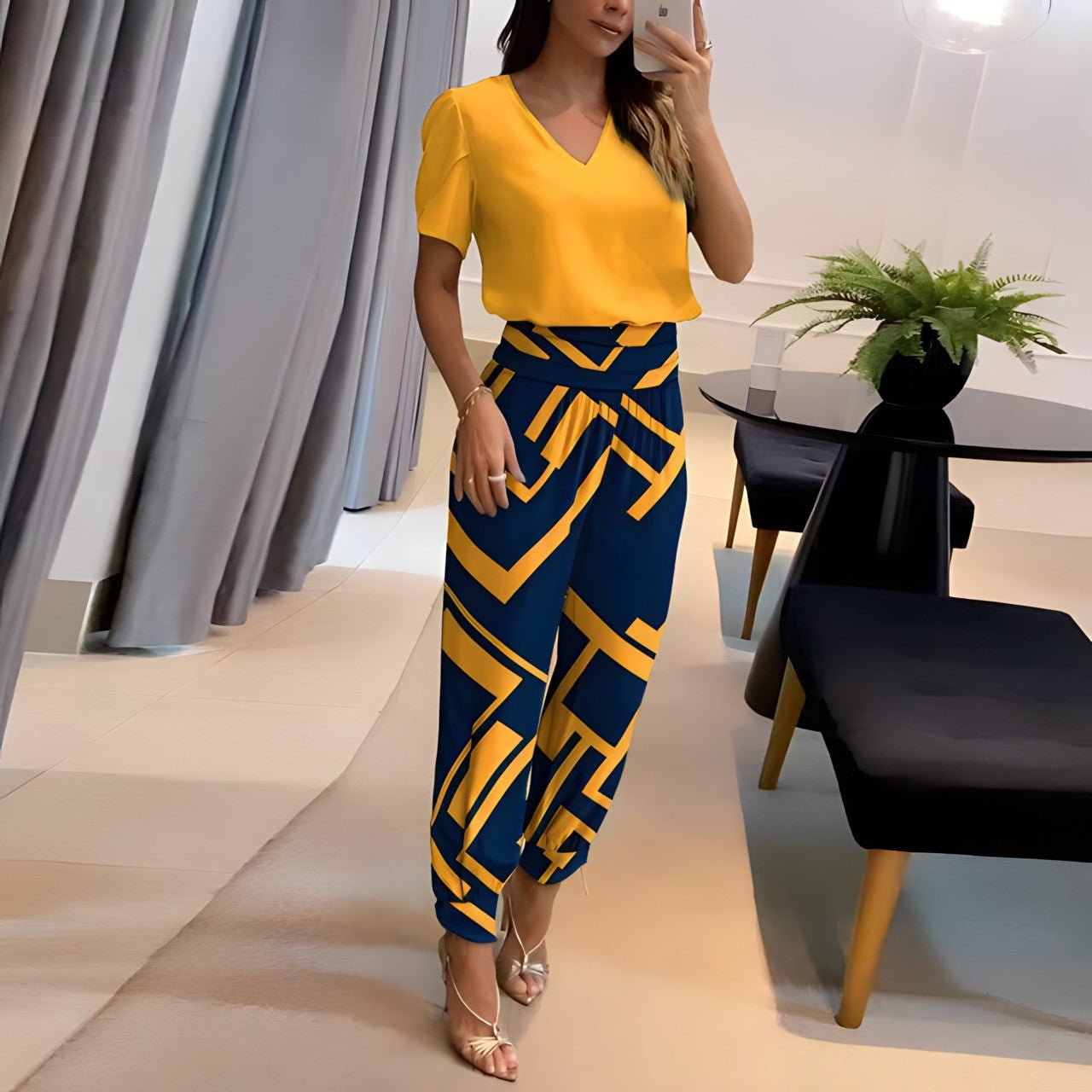Image of Martha | Women's V-Neck Relaxed Fit Two-Piece Set