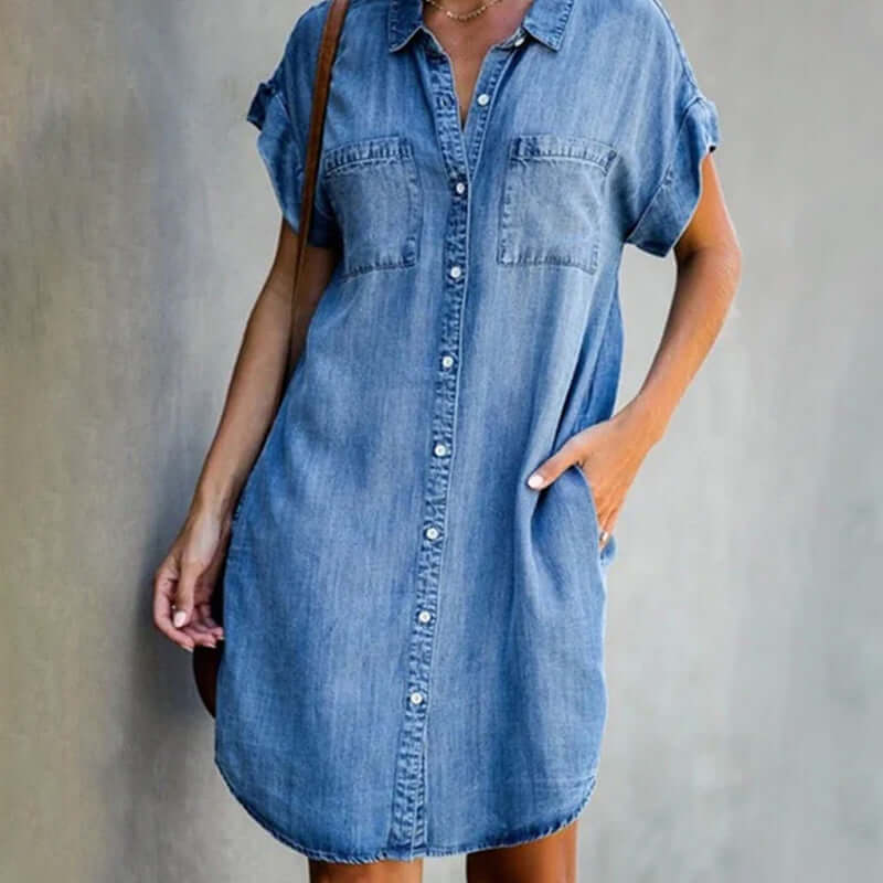 Image of Maureen | Women's Button-Down Denim Mini Dress