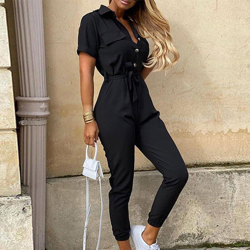Image of Mckenzie | Women's Belted Short Sleeve Jumpsuit