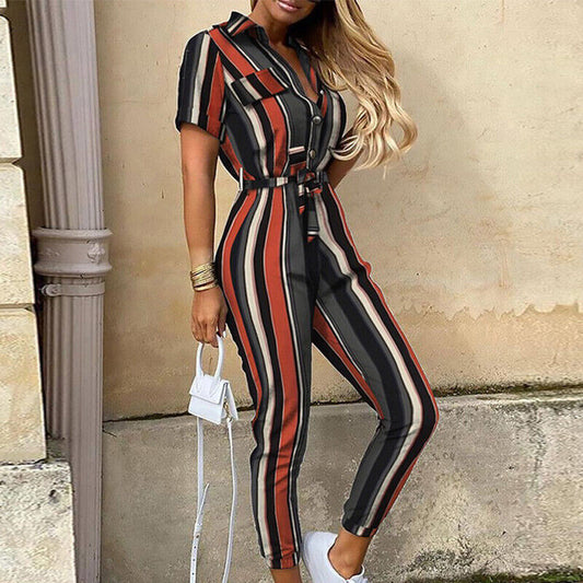 Image of Mckenzie | Women's Belted Short Sleeve Jumpsuit