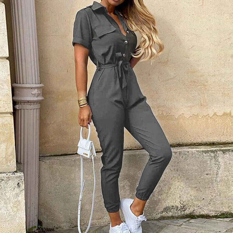 Image of Mckenzie | Women's Belted Short Sleeve Jumpsuit