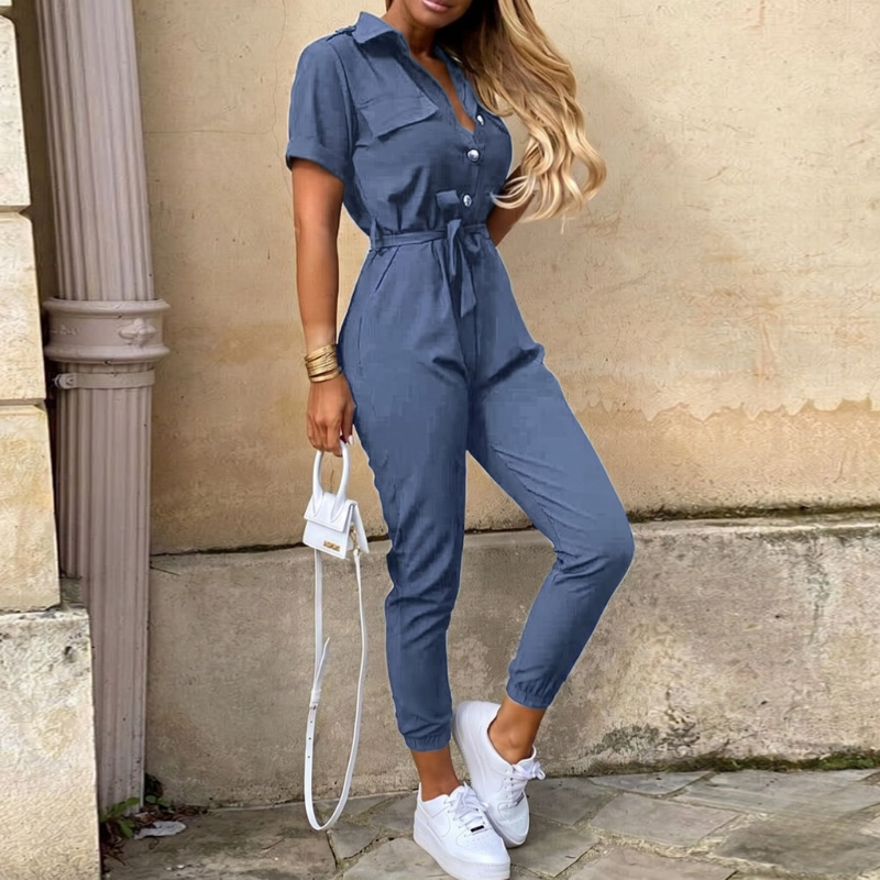 Mckenzie | Women's Belted Short Sleeve Jumpsuit - Image 1